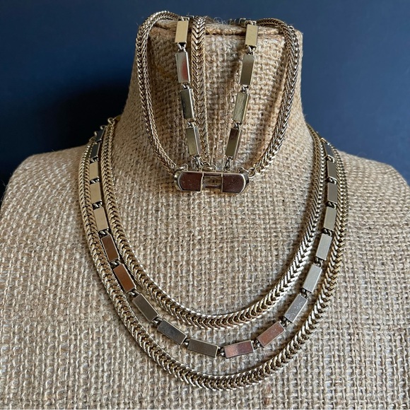 Monet Jewelry - Vintage Monet Gold-Tone Layered Chain Necklace and Bracelet Set.